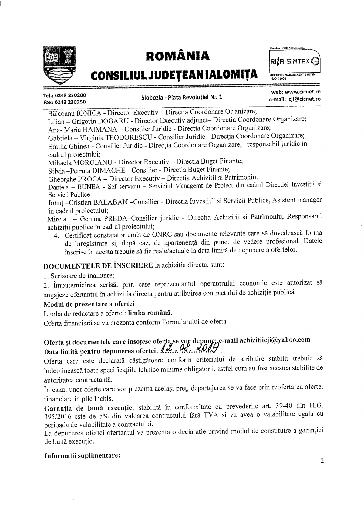 Anunț Achiziție Directă Servicii Verificare Proiect Tehnic Pentru ...